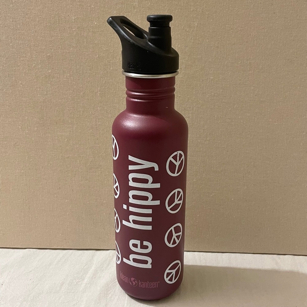 Klean Kanteen Be Hippy Peace Sign Stainless Steel Water Bottle Maroon‎ 27oz